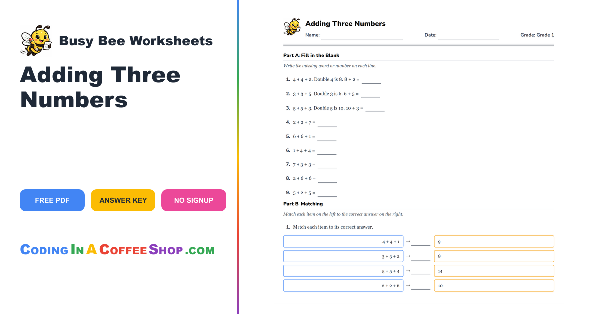 Grade 1 Add 3 Numbers: Near-Doubles Strategy
