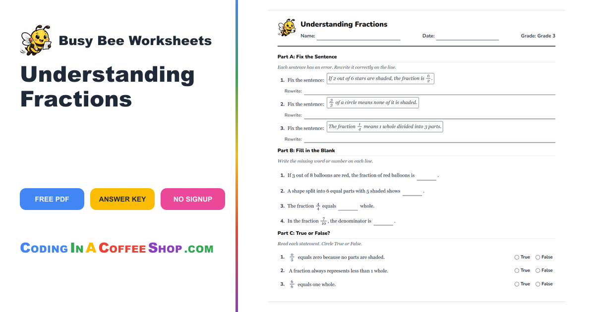 Fractions of Groups and Shapes Grade 3 Worksheet