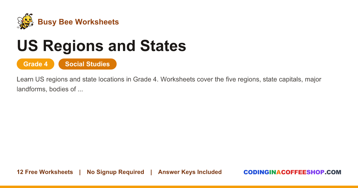 US Regions and States Worksheets for Grade 4 – Free PDF ...
